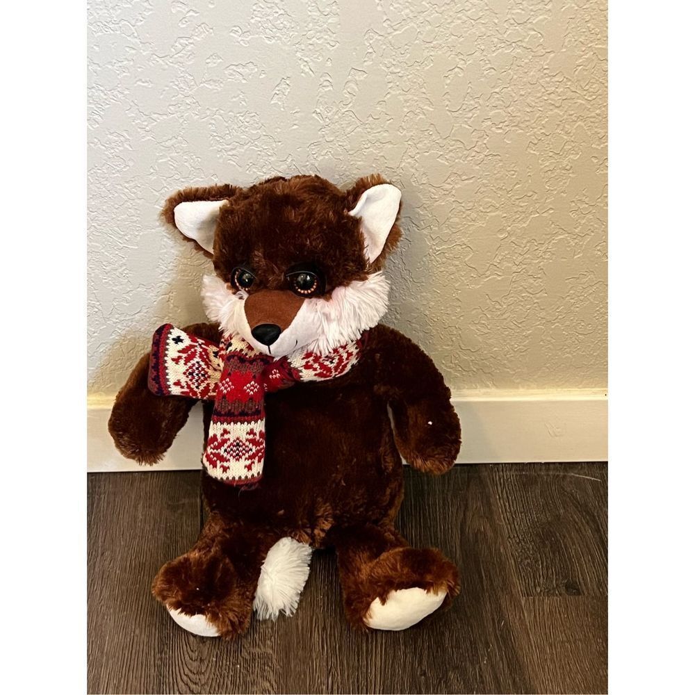 Dan Dee Fox Plush Collectors Choice Brown & White Knit Scarf Big Eyes
